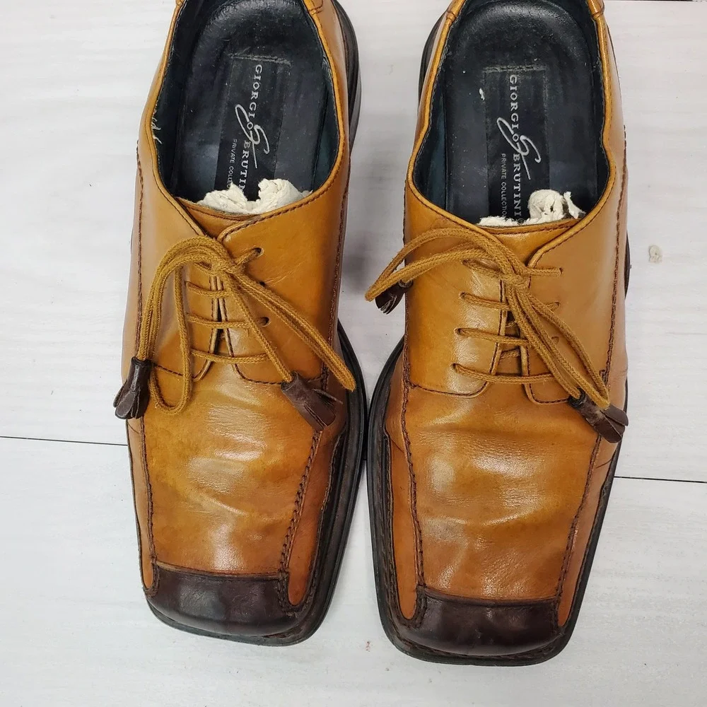 Stacy Adams Mens Tan Leather Oxford Dress Shoes Italy Size 7.5‎ Medium